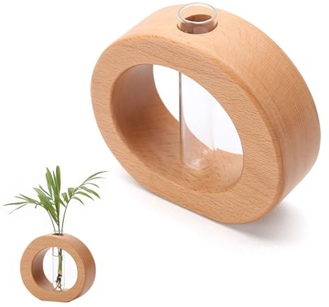 EBbels Hydroponische Pflanzenvasen, Hölzerne Pflanze Propagation Station Stand Mit Einzelnen Glas Reagenzglas, Indoor Desktop Blume Vase Für Haus Garten Büro Dekor