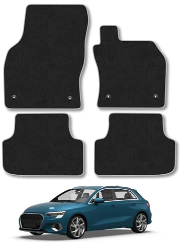 Audi A3 (2020+) Carpet Car Mats | Grey Edge Trim Tailored Fit Floor Mats Full Coverage Protection Accessories Easy Clean Anti Slip Made in the UK