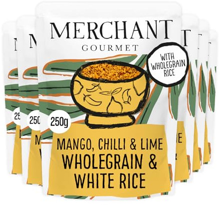 Merchant Gourmet Mango, Chilli & Lime Wholegrain Rice (6-Pack) | Microwave Ready in 2 Minutes, 250 g Pouches, Low Fat, Vegan, Source of Fibre, Sweet & Spicy Flavour
