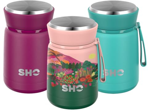 SHO Food Flask - Vacuum Insulated, Double Walled Stainless Steel Food Flask & Food Container - 10 Hours Hot & 20 Hours Cold - 530ml 800ml - BPA Free (Rainbow Mountain, 530ml)