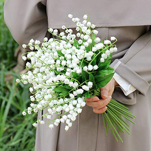 RXMORI 24 Pcs Artificial Lily of The Valley Flowers, Lifelike Bell Flowers Bouquet with Leaves,Fake White Flower Simulation Plants for Home Wedding Decoration(#3)