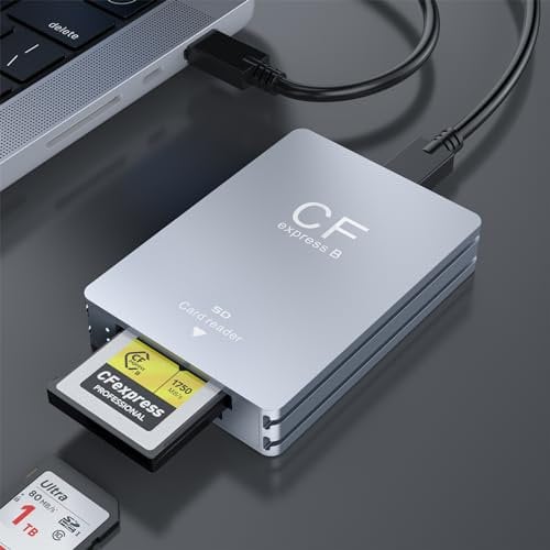CFexpress Type B Card Reader and SD Card Reader, USB 3.2 Gen 2 10Gbps CFexpress Card Reader,CF Express Card Reader with USB C to USB A/C Cable Compatible with Windows/Mac OS/Linux/Android