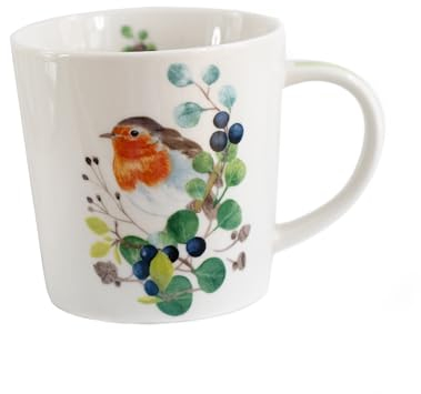 Tasse Tiere Rotkehlchen an Naturgesteck aus Porzellan im passenden Geschenkkarton. Motivtasse für den gedeckten Tisch und als Geschenk 0,4L x H9.7cm