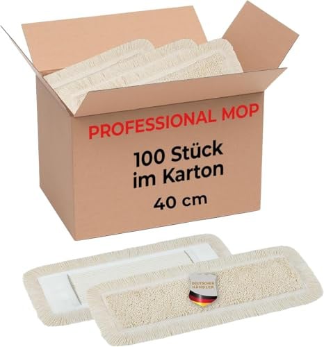 Thometzki Wischmopp - Vorratspack mit 100 Stück Bodenwischer - Hochwertiges Bulk-Mop-Set für professionelle Reinigung, Effiziente Sauberkeit im Großpack, Wischmop-Bezug beige (50 cm)