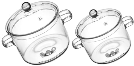 Garneck 2pcs Double-Ear Round Glass Soup Pot Stew Pot Instant Noodle Bowl Noodle Pot for Soup Glass Boiling Pot Kitchen Glass Cookware Kitchen Accessory