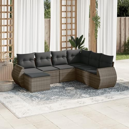 SECOLI Conjunto de muebles de jardín de ratán con espacio de almacenamiento XXL, muebles de terraza, sofá de salón, grupo de asientos de ratán, muebles de esquina, juego de muebles de balcón, color