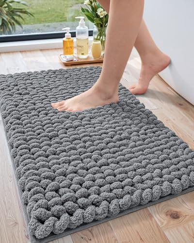 LUMI Tapis de salle de bain ultra absorbant, doux, antidérapant et épais, tapis de sol confortable avec motif tressé pour baignoire, évier, buanderie, chambre à coucher, gris, 43,2 x 76,2 cm