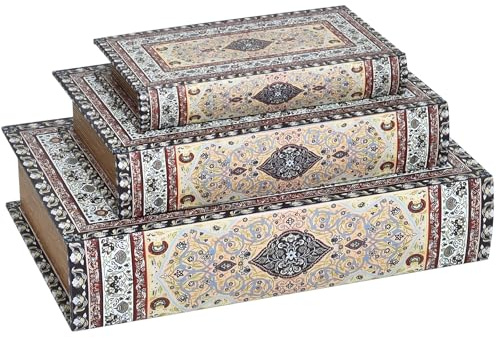 DECOR4SEASON Dekorative Buchboxen aus Kunstleder und Holz, Vintage-Stil, mit arabeskischem Muster, 7,6–33 cm, 25,4 cm, 20,3 cm