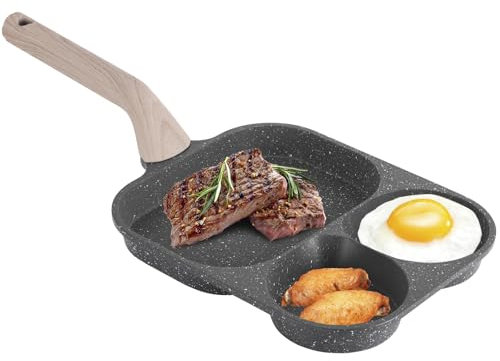 Egg Omelette Pan Non Stick, 4 Hole Egg Frying Pan Pancake Frying Pan Compatible With Induction and Hobs, Breakfast Egg Poacher Pan Aluminum Burger Pan for Cooking Healthy Fried Eggs Burger Omelette
