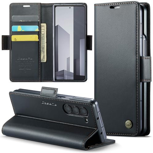 Phernykas Handyhülle für Samsung Galaxy Z Fold 6 Hülle Leder,Magnetische Klapphülle mit kartenfach und Standfunktion Smartphone Schutzhülle Lederhülle Samsung Galaxy Z Fold 6 Flip Book Case (Schwarz)