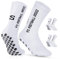Dinjunxi Fußball Socken Kinder, 2-Paar Anti-Rutsch Griff Jungen/Mädchen Fußball Socken 31-34 Anti-Rutsch Sport Socken für Fußball Basketball Laufen Rugby Tennis, Weiß