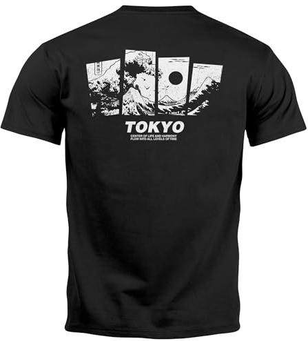 Neverless® Herren T-Shirt Backprint Japan Tokyo Große Welle Kanagawa Japanische Kunst Männer Fashion Streetstyle