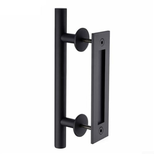 Oniissy Kit hardware per porta da fienile funzionale Maniglie in ferro, maniglia per porta scorrevole Maniglia per porta nera a doppio lato per porta del fienile Kit scorrevole a filo