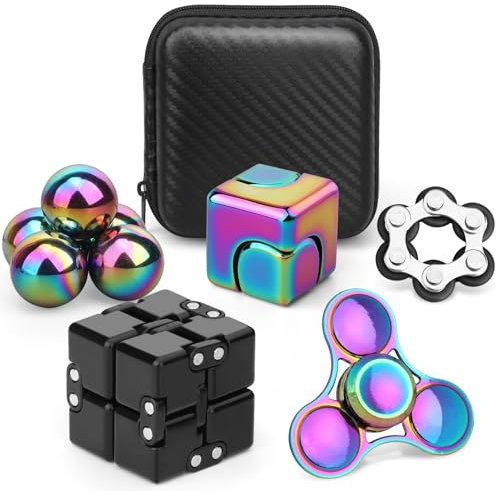 Fidget-Spinner-Set für Erwachsene, Sensory Pack mit Fidget-Kette, Infinity Cube, Fidget-Spinner-Würfel, Metall-Regenbogen-Spinner, Stressabbau-Schreibtisch-Gadget fürs Büro