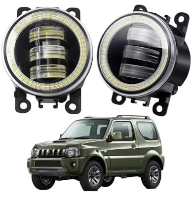 Phare Avant Ensemble Phares Antibrouillard Angel Eye Pour Suzuki Pour Jimny FJ 1998–2014 Pare-chocs Avant Voiture Lentille LED Lampe Conduite Antibrouillard DRL 30W 6000LM 12V 2 X Feux Avants(Yellow a