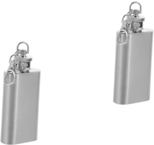GREENADSCAPE 2 Piezas 2 Jarra Tapa Plana Con Llavero Matraz De Agua Potable Petaca De Viaje Petaca Con Mosquetón Llavero Botella De Whisky Con Llavero Hervidor De Viaje Botella De Agua Silver