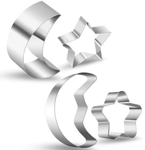 JIYIN Lot de 4 emporte-pièces en forme d'étoile et de lune en acier inoxydable pour pâtisserie, gâteau, fondant (4 styles)