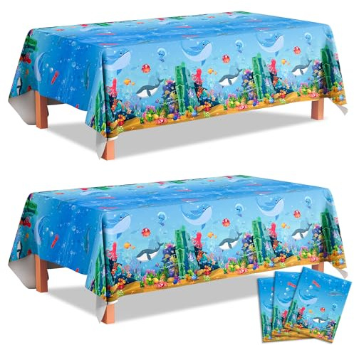 Meerestiere Tischtuch 54 In* 108 In, 3 Pcs Ozean Tiere Tischtuch Unter dem Meer Party Tischdecke für Unter dem Meer Geburtstags Deko