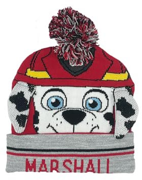 Paw Patrol Mütze Kinder | Bommelmütze | Beanie | kleine Geschenke für Jungen | Strickmütze | Marshall | Feuerwehr | Wintermütze | Winter (DE/NL/SE/PL, Numerisch, 54, Rot)