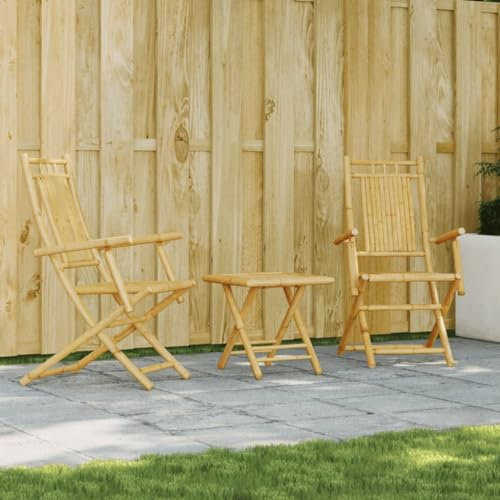 Homgoday 3-TLG. Bistroset Bambus Gartentisch mit Stühlen Balkonmöbel Sitzgruppe mit Balkontisch Gartengarnitur für Balkon Garten