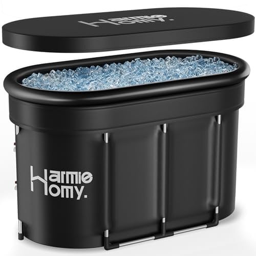 Warmiehomy Bañera plegable Baño de Hielo, Baño de Hielo Inflable Oval con Cubierta y Anillo de Soporte de Cuello Inflable, Bañera Plegable Adultos, Terapia de Frío para Atletas