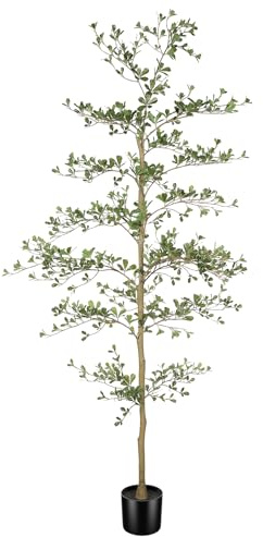 LYERSE Schwarzer Olivenbaum 2,1 m - Künstlicher schwarzer Olivenbaum mit natürlichem Stamm und realistischen Blättern - Künstlicher Olivenbaum für modernes Zuhause, Büro, Haus, Wohnzimmer-Dekoration