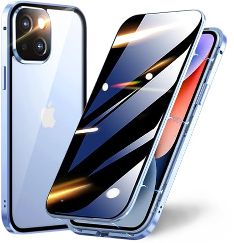 TOPF&B Privacy Case for iPhone 15 Plus,Magnetic Cover Built-in Privacy Screen Protector and Camera Protector,360 Degree Full Cover Metal Bumper Case for iPhone 15 Plus,Blue