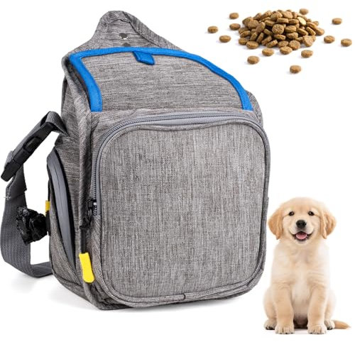 Elalove Leckerlitasche für Hunde, Futterbeutel für Hundetraining mit Reißverschluss, Verstellbarer Gürtel/Schultergurt, geeignet für Hundefutter/Handy/Schlüssel/Hundekotbeutel/Hundespielzeug