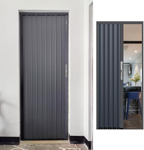 GLFNB Porte accordéon Pliante Personnalisable en Aluminium avec Serrure à clé, cloison intérieure Grise, Porte coulissante temporaire pour Cuisine et Salle de Bain (203,2 x 203 cm)