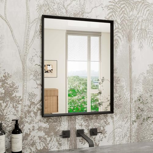WEER Black Bathroom Mirror, 30x40cm Rectangular Vanity Wall Mounted Mirror, Vintage Frame Decorative for Bathroom, Bedroom, Living Room, Horizontal or Vertical Hanging