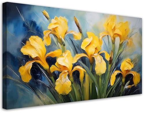 Feeby Bild auf Leinwand - Wandbilder Wohnzimmer Aesthetic - Blumen Iris Gelb - 80x40 1tlg - Schlafzimmer Wandekoration - Bilder Zimmer - Living Room - Deko Wandbilder - Moderne Bild