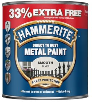 HOCHSTE® Hammerite Metal Smooth Silver Paint, Quick-Drying Formula, Corrosion Protection, DIY Enthusiasts, Perfect For Gates, Railings, Garden Furniture, Indoor And Outdoor Use, (1L)