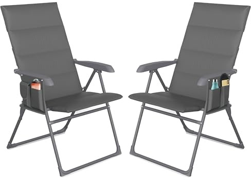 EPISENT Reclining Garden Chair 2 Pack Folding Sun Lounger 5 Position Grey
