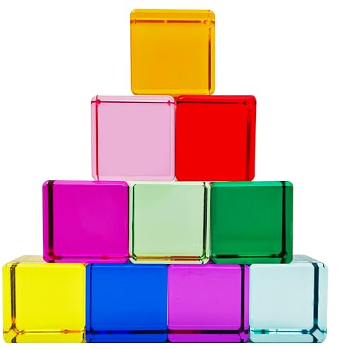 FloraVigo 10 Stück Regenbogen-Bausteine aus Acryl, Bunte Edelsteinwürfel, leichte Bausteine, Stapelspielzeug, Lernspielzeug für Kinder ab 3 Jahren