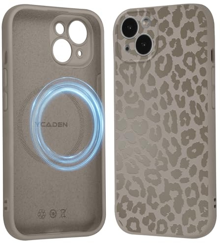 Saqmkil Handyhülle für iPhone 14 Hülle für Magsafe mit Leopard Muster | Aesthetic Braun Leo Motiv Mädchen Design Magnetische Case, Weich Flüssigem Silikon Stoßfeste Schutzhülle Cover 6,1