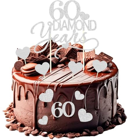 7er Tortendeko Diamantene Hochzeit 60 Jahre Cake Topper Torten Diamond Years Kuchendeko Silber Glitzer Jahrestag Geburtstag Tortenstecker Hochzeitstorte Jubiläum Deko