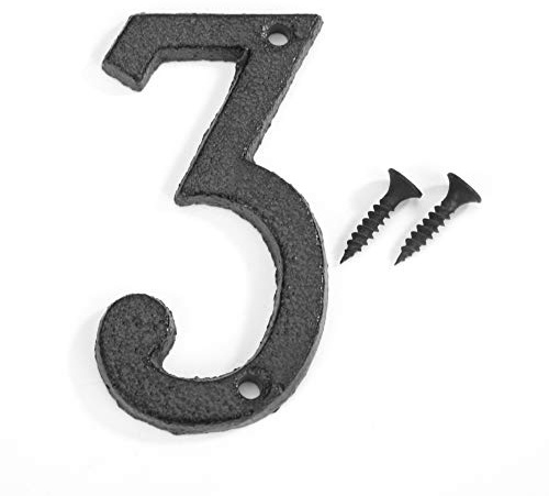 3''Black Cast Iron House & Door Numbers 0-9, Door Numbers with Antique Finish,Rustic Address Number Screw On For Doors And Gates(Number 3)