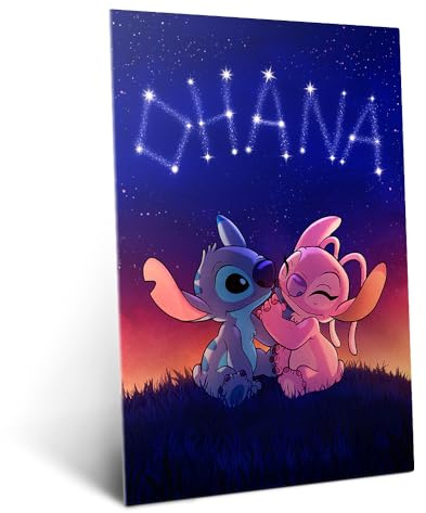 Displate Metallposter Disney Stitch - Hawaii Chill - Stitch Angel Ohana Stars Plakat - Wandbilder Bilder Kinderzimmer Deko Schlafzimmer - Geschenk - Wanddeko Metall Poster 32 cm x 45 cm