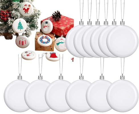 Weihnachtskugeln, 12 Stück, flache Kugel, matt, bemalbar | Kugel-Ornamente, unbeschriftet, Weihnachtsbaum, für Party, Hochzeit, Innen- und Außenbereich, Garten