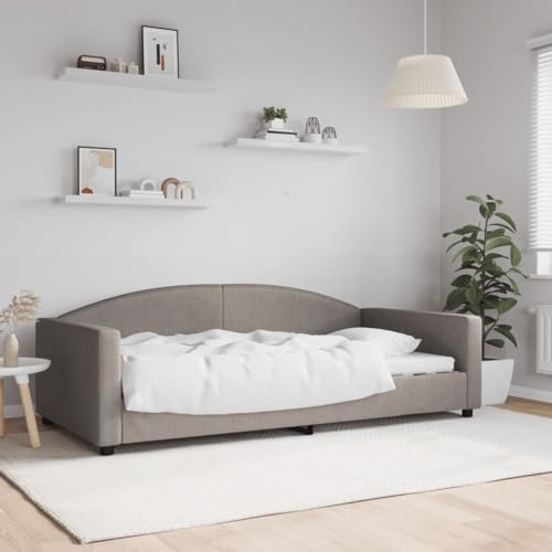 GeenYuu Tagesbett Taupe 100x200 cm Stoff, Modernes Schlafsofa mit Metall- & Massivholzrahmen, Vielseitiges Bettgestell für Wohn- & Schlafzimmer, Bequemes Polsterbett