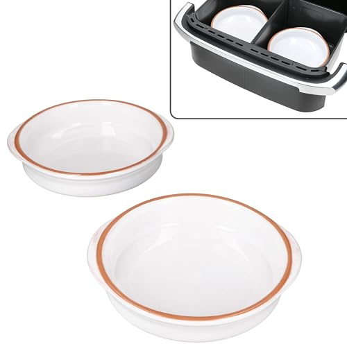 MamboCat 2er Set Airfryer Tonschalen weiß I 16,5 cm, 300 ml I runde Cazuela mit Griffen aus Ton I Ofenform für Heißluftfritteuse & Backofen I für Auflauf Dessert Tapas I Airfryer Zubehör