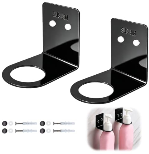 Soap Holder Wall Mounted, Stainless Steel Shower Bottle Holder, Space-Saving Bathroom Organisation Solution for High-Traffic Areas, 2 pcs Black Wall Mounted Soap Dispenser Set with Secure Installation
