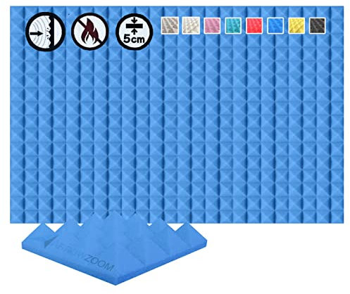 Arrowzoom 24 Stücke Pyramidal schallabsorbierende Paneele Akustische Korrektur Flammhemmende Akustikbehandlung Schalldämmung Aufnahmestudio Schallabsorbierende Podcasting 25x25x5cm Farbe AZ1034 Blau
