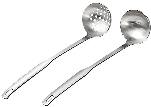 Buyer Star 2 Stück Suppenkelle Sieb, metallisches Glasur, Besteck, Kochgeschirr, Servieren, langer Griff, Stahl, Schlitzlöffel, Kochutensilien-Set für Hotpot aus 18/10 Edelstahl