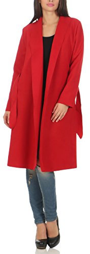 Malito Donna Lungo Cappotti Cascata-Design Cardigan Basic 3050 (Rosso)