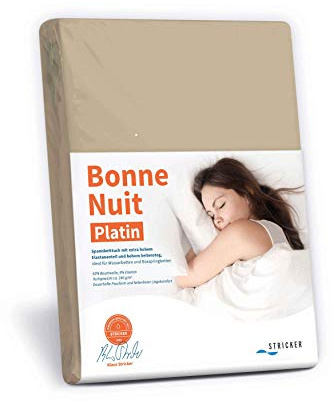 STRICKER Bonne Nuit Platin Spannbetttuch Baumwolle Stretch 240 g/m²- Steghöhe bis 40 cm Bettlaken für Boxspringbetten Wasserbetten - Größe 180x200-200x240 cm Cappuccino