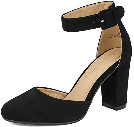 DREAM PAIRS Chaussures à Talons Hauts pour Femmes Escarpins Elégants avec Bride à la Cheville pour Mariages et Fêtes Noir/Nubuck US Angela Taille 36