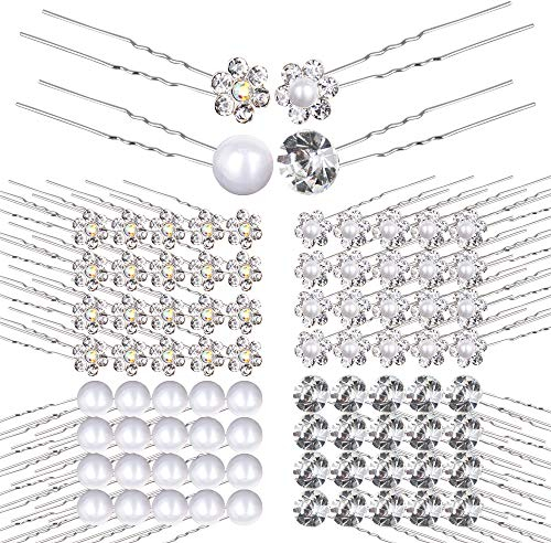 80pcs Hochzeit Haarnadeln Perlen Blumen Strass Brautschmuck Haarschmuck für Brautfrisur Kommunion Konfirmation Taufe Party 4 U-förmig