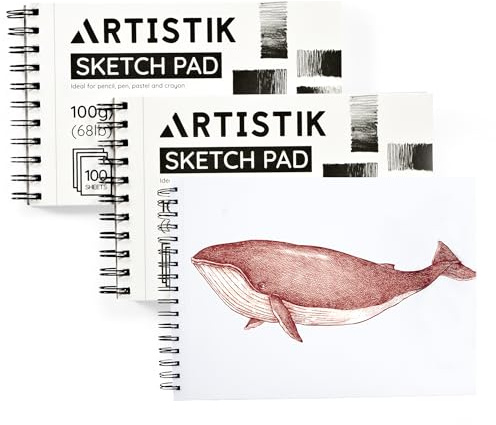 ARTISTIK Spiral Sketch Pad – 100-Sheet Perforated Sketchbook for Pencil, Pastel & Crayon – 100 g/m²(68lb) Mixed Media Sketching & Writing Pad – 5.5x 8.5, Pack of 3