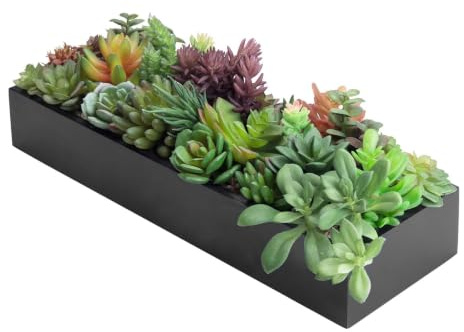 Plantas suculentas artificiales MyGift de 17 pulgadas en elegante maceta negra
